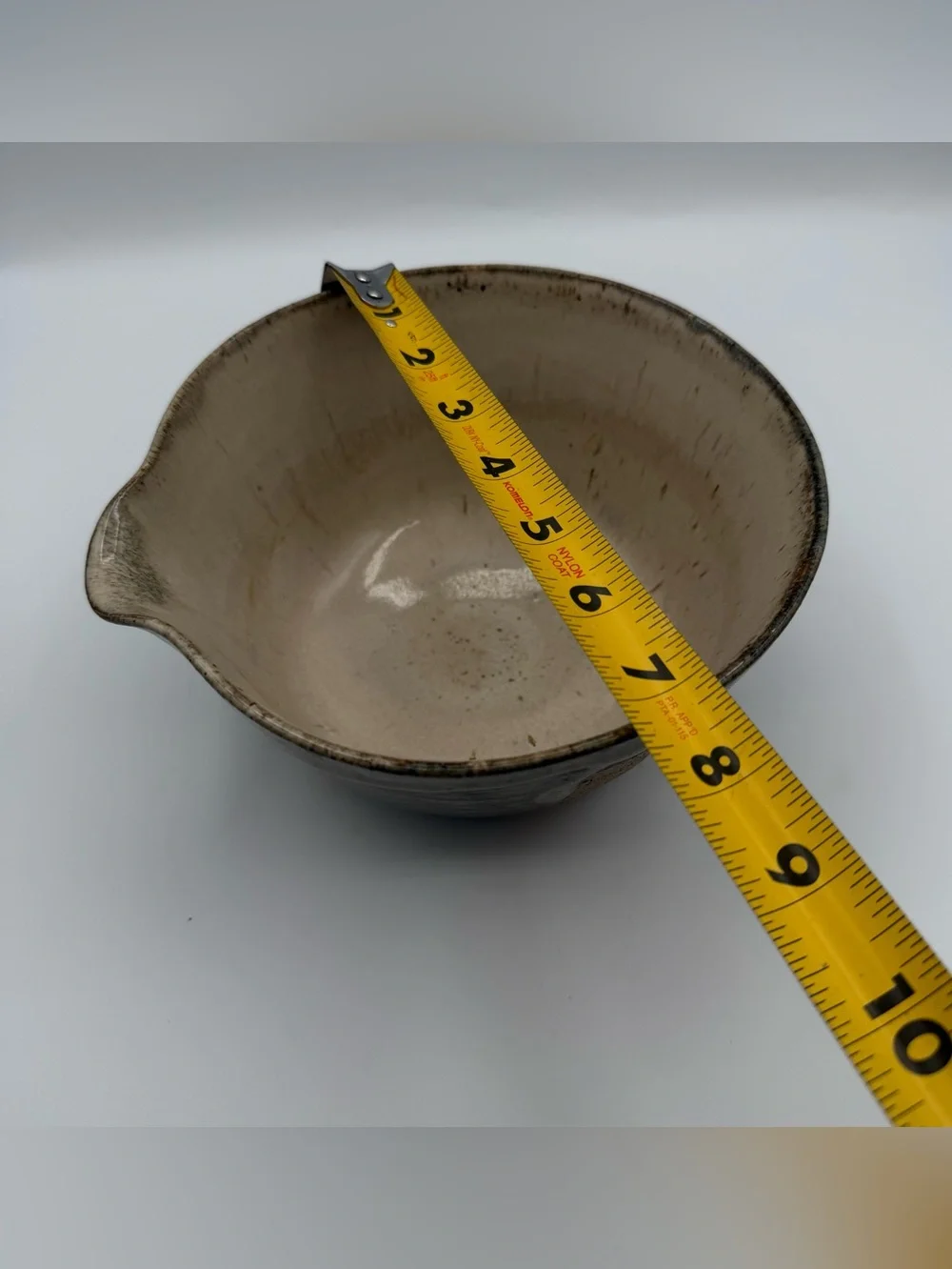 Vintage Studio Pottery Stoneware Batter Bowl Pouring Mixing Bowl Blue Green 7.5”